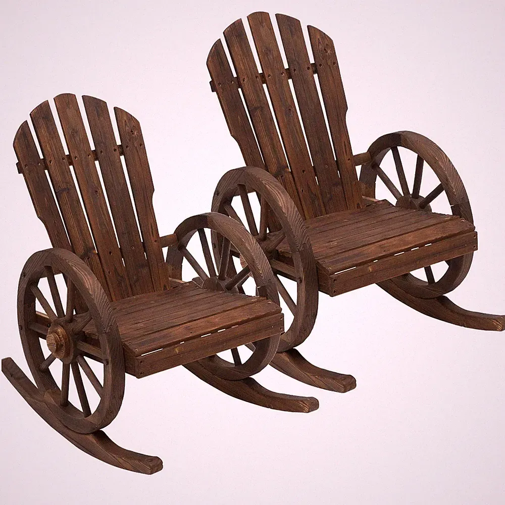 2 Piece Wooden Adirondack Rocking Chair Reclining Armchair Outdoor Garden Furnit