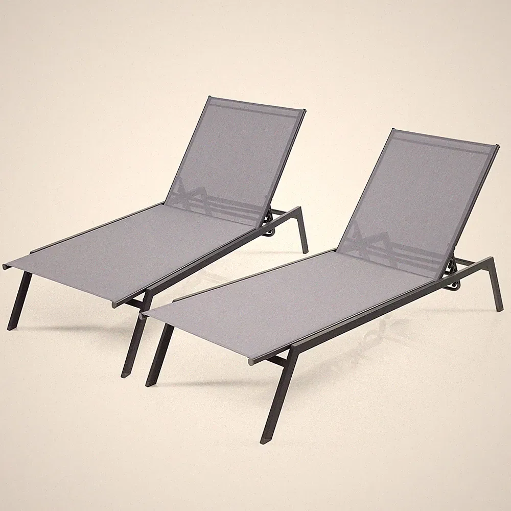 2PCS Patio Lounge Chair Chaise Recliner 6-Position Adjustable Back Garden Deck