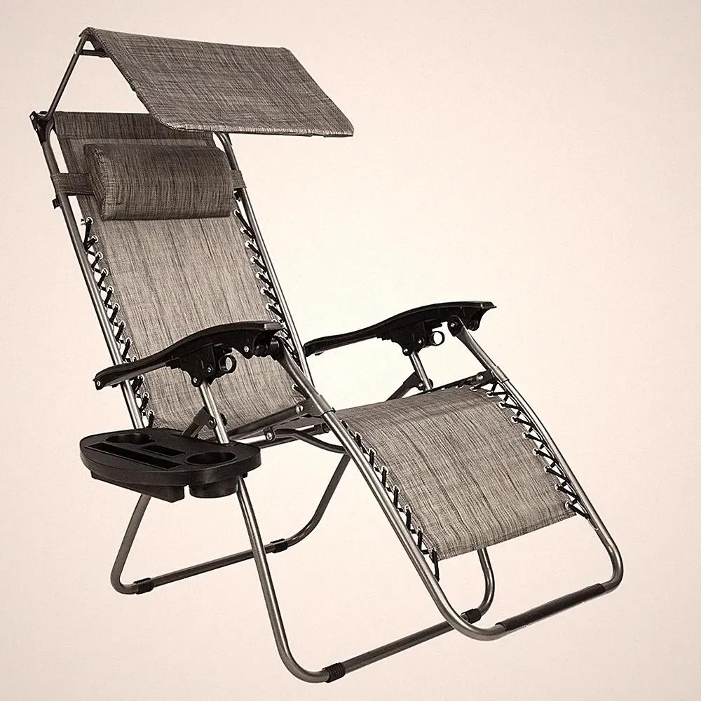 43" Reclining Folding Zero Gravity Chair Outdoor Garden Beach with Canopy Gray