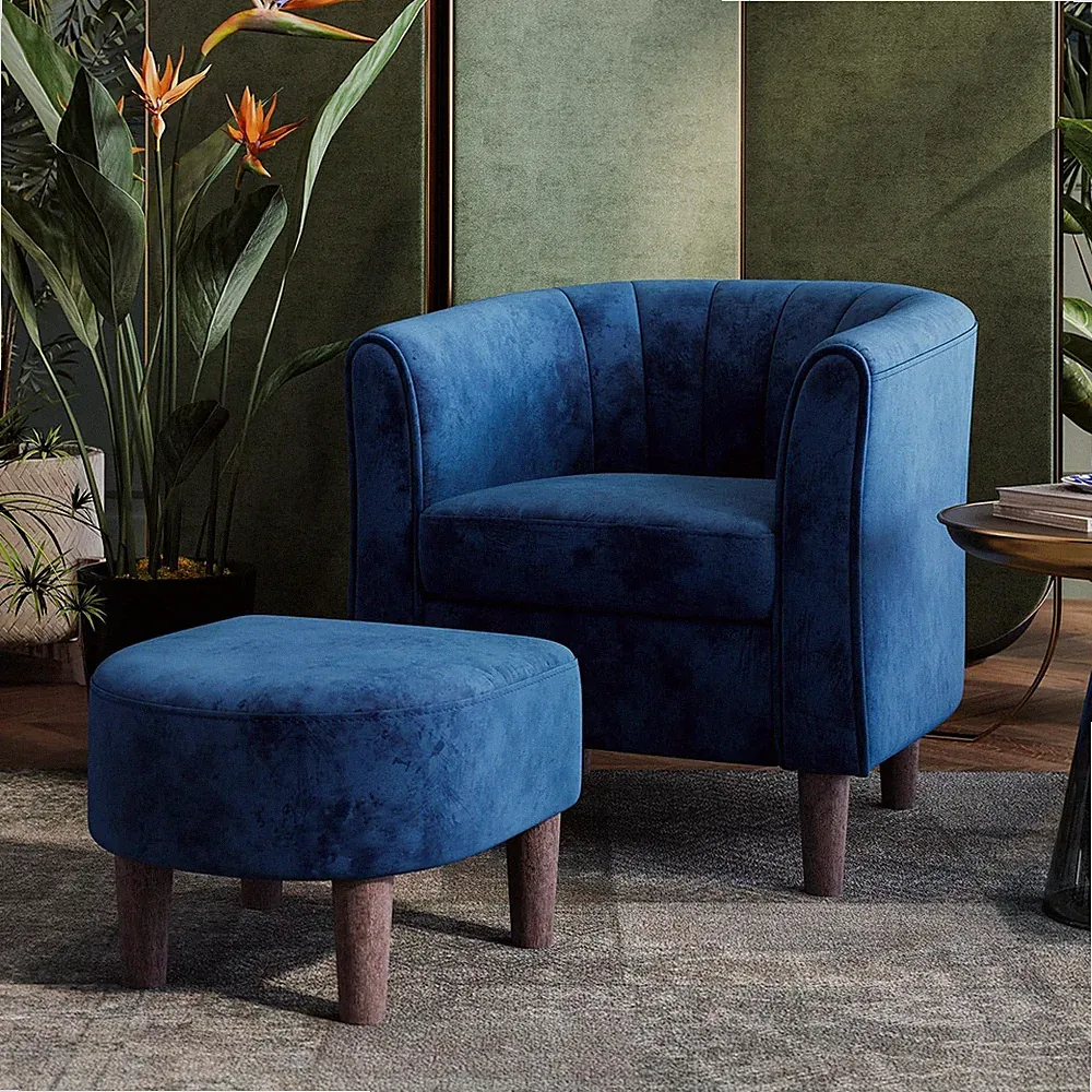 Accent Chair with Ottoman, Modern Barrel Chair Small Armchair Reading Chair with