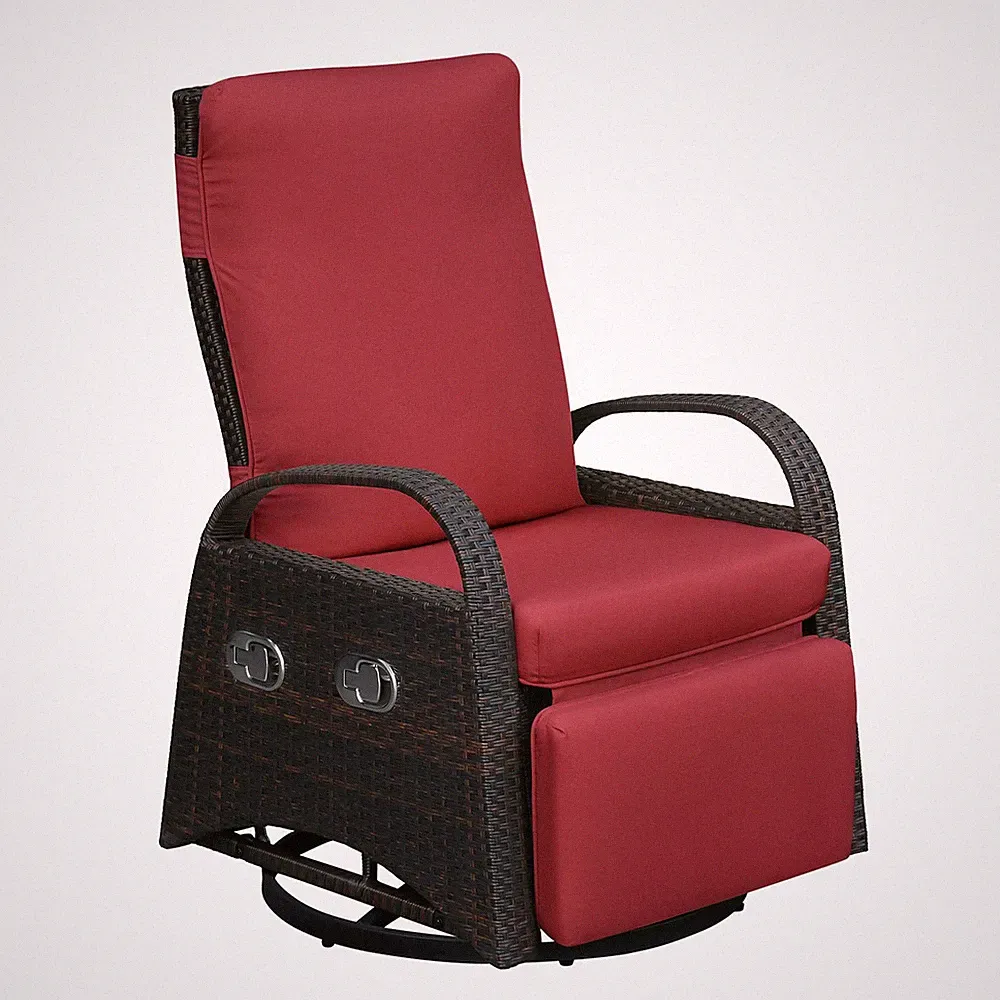 Adjustable Outdoor 360° Swivel Rattan Recliner Chair with Cushion for Patio, Por