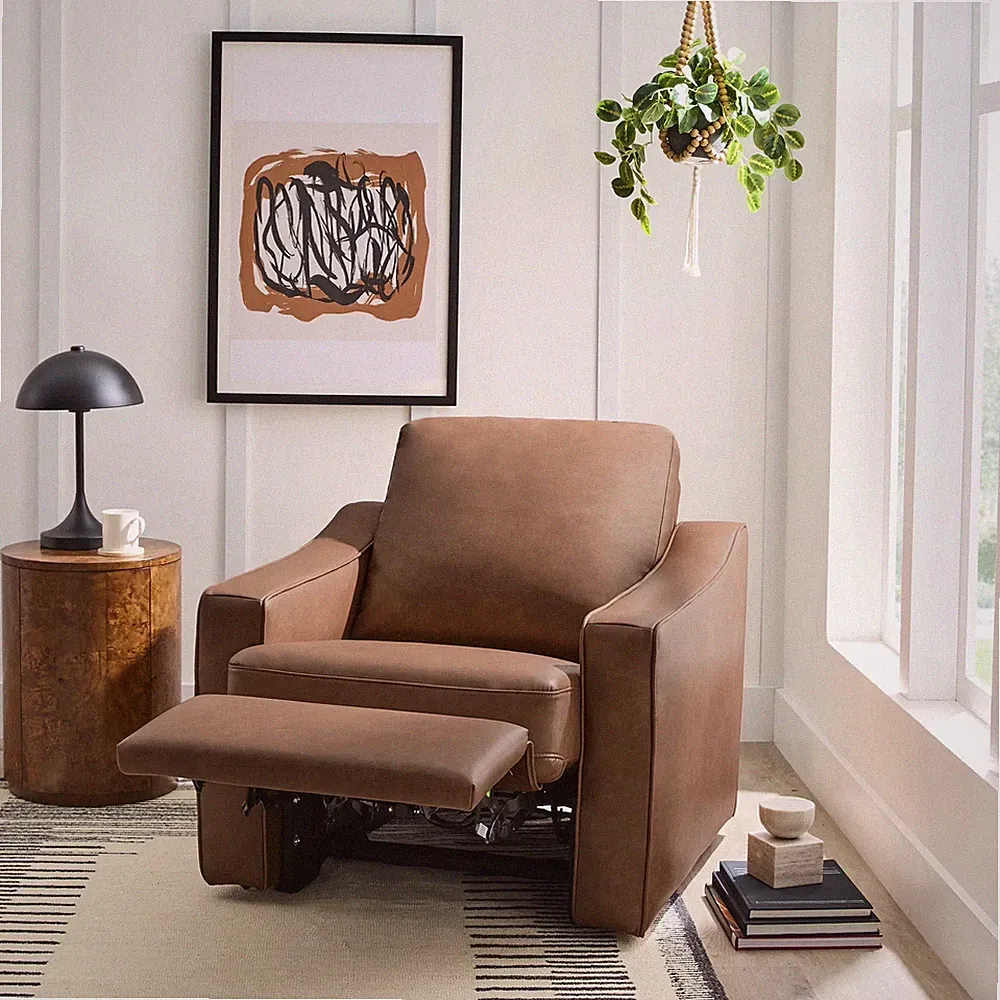 Allen Push-Button Power Recliner Chair, Cocoa Faux Leather