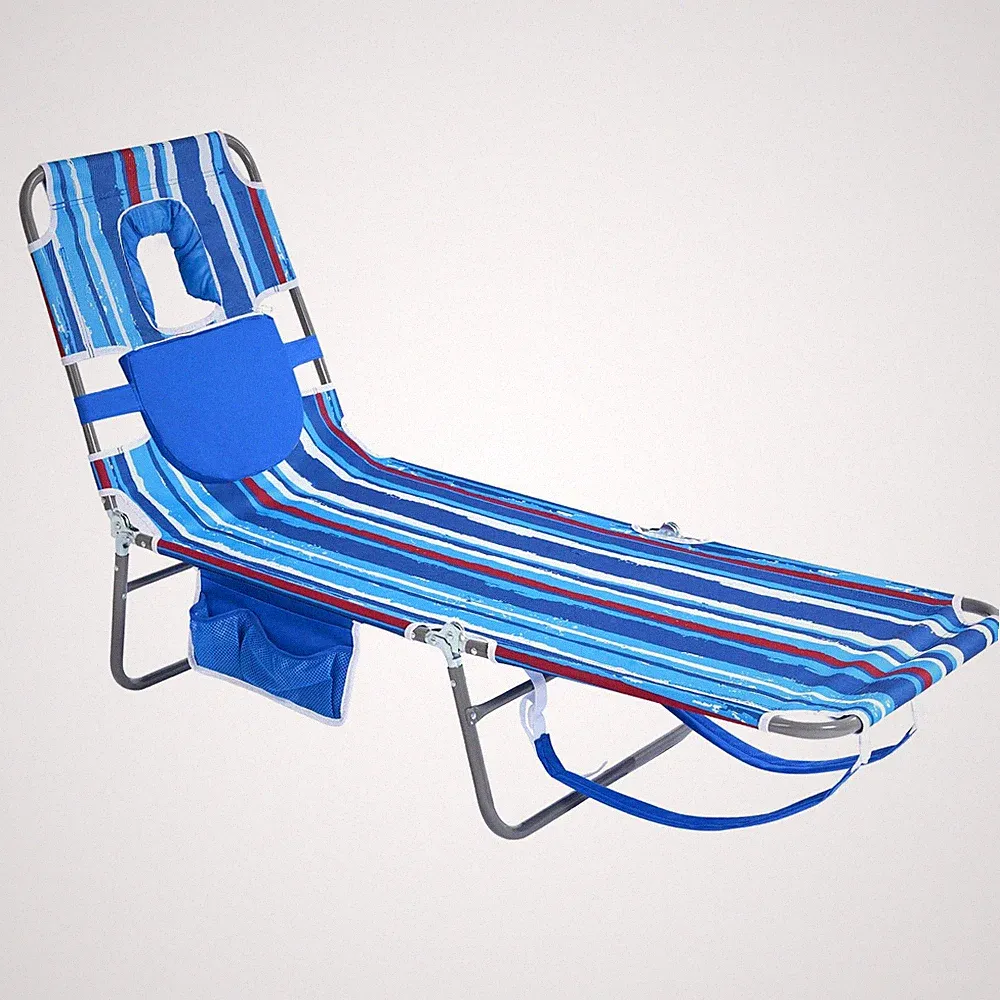 Beach Lounge Chair, Backpack Reclining Beach Chairs Lay Flat, Sun Face Down T...