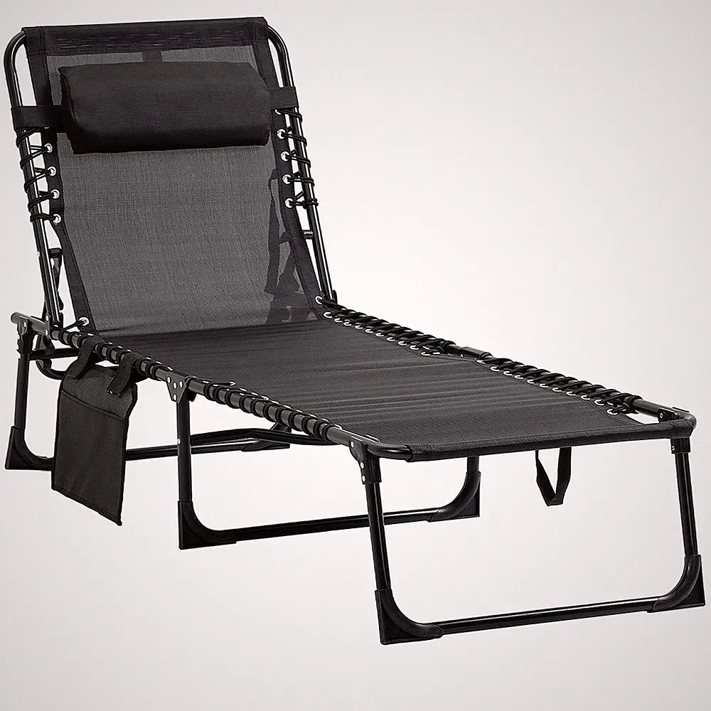 Compact Folding Reclining Lounger Chair for Garden Beach 264lb Capacity Black