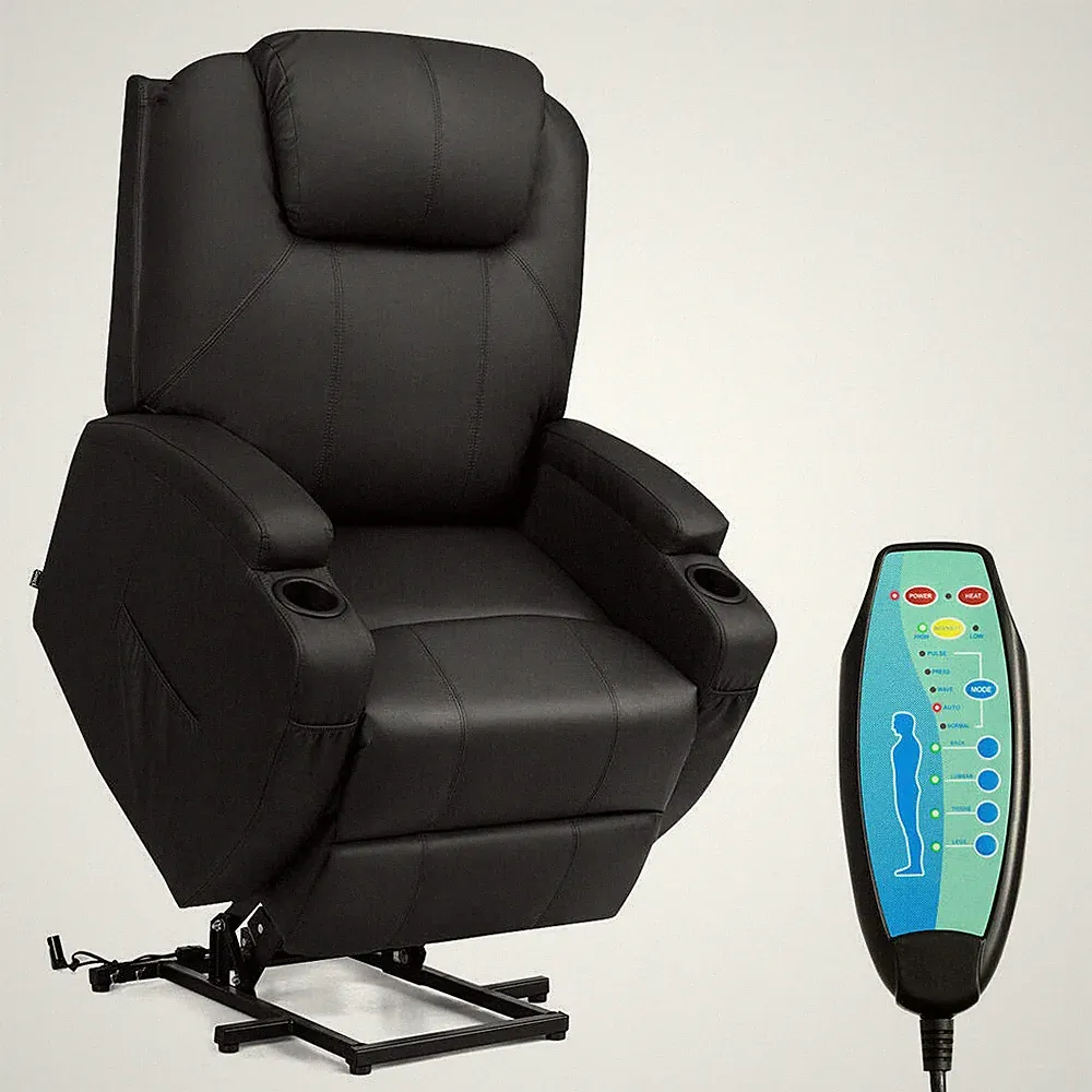 Electric Power Lift Reclining & Heated Massage Chair with Remote - Black