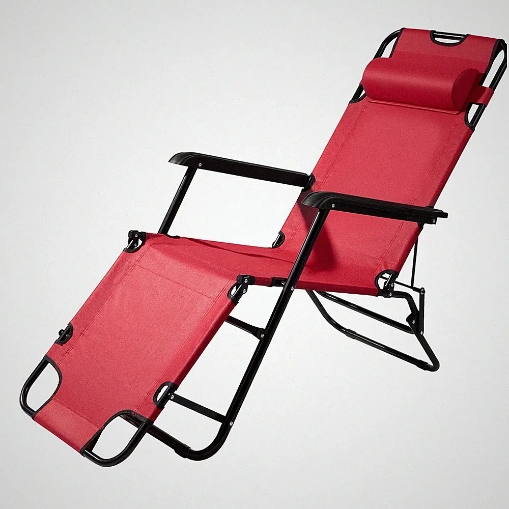 Ergonomic Portable Recliner: 2-in-1 Adjustable Chair for Garden & Patio Red