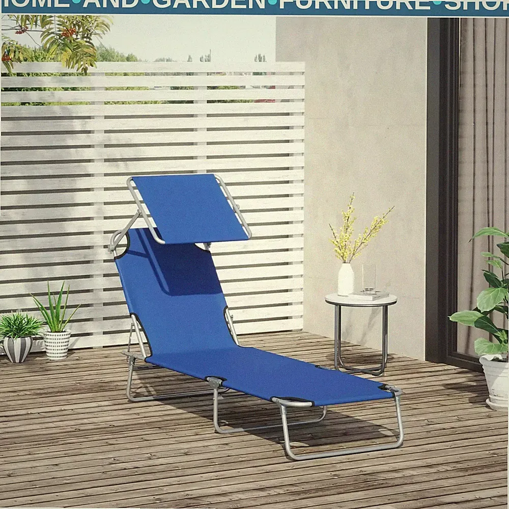 Folding Garden Sun Lounger Chair with Sunshade Recliner Hammock for Outdoor Blue