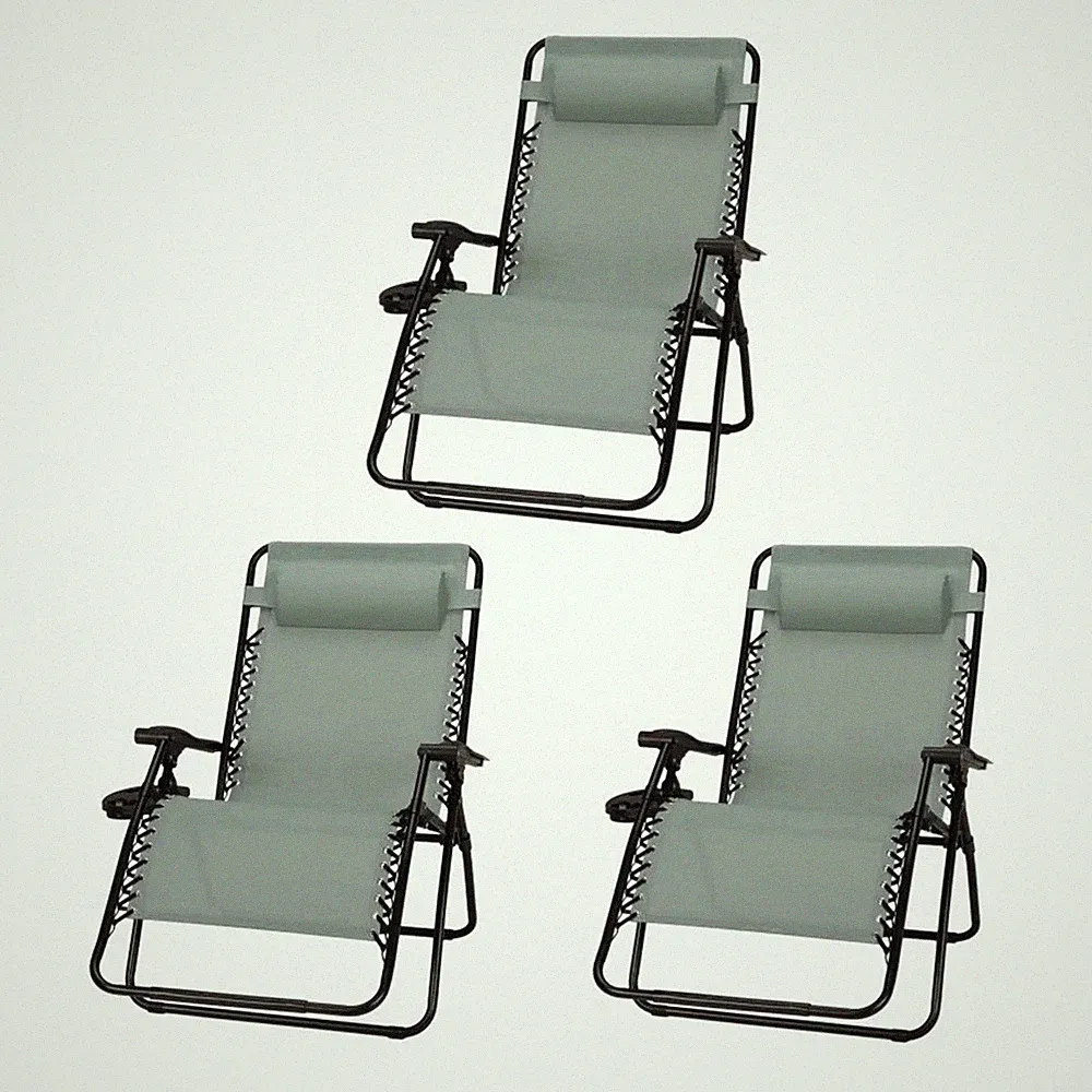 Four Seasons Courtyard Sunny Isles XL Steel Zero Gravity Chair, Green (3 Pack)
