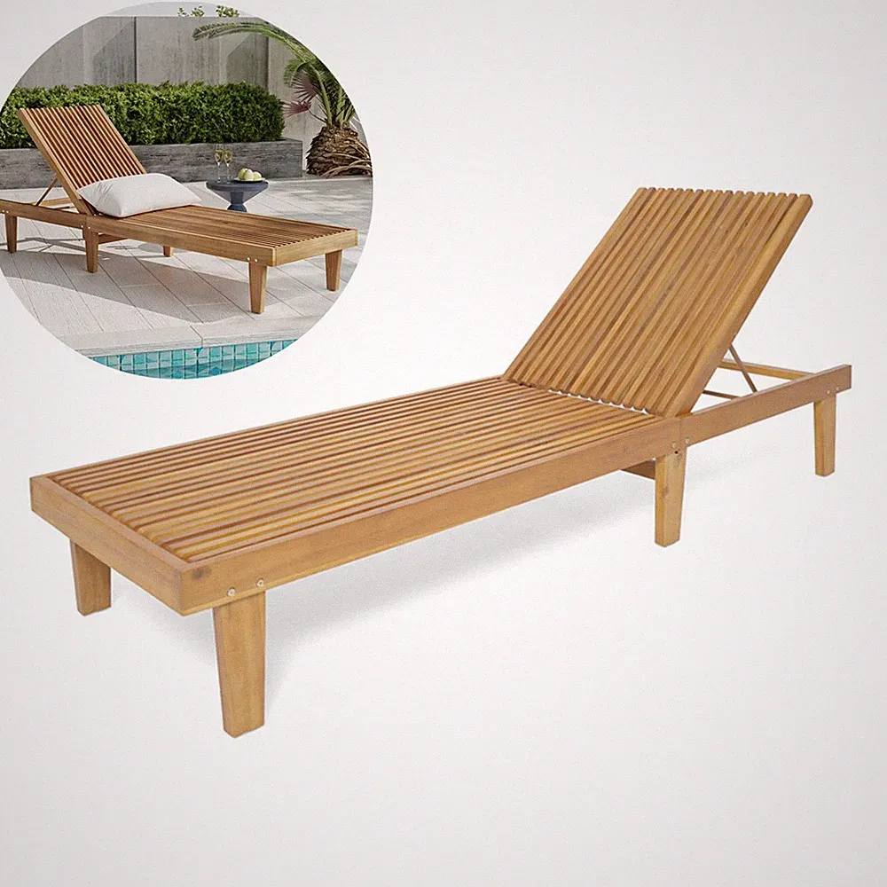 Garden Wooden Chaise Lounge Resin Pool Lounge Chair Waterproof Recliner Caramel