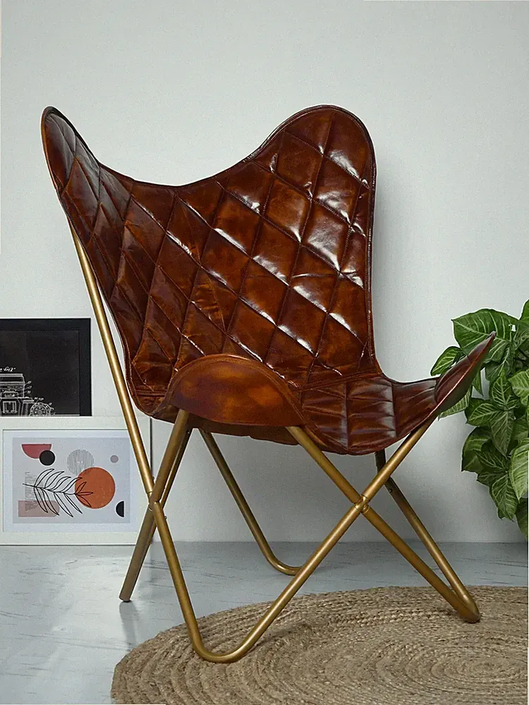 Handmade Leather Butterfly Chair Sleeper Seat Lounge Accent Home & Garden Chair