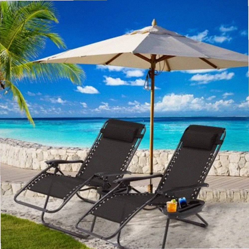 HOMMOW Set of 2 Zero Gravity Lounge Chairs: Folding Patio Recliners Cup Holder