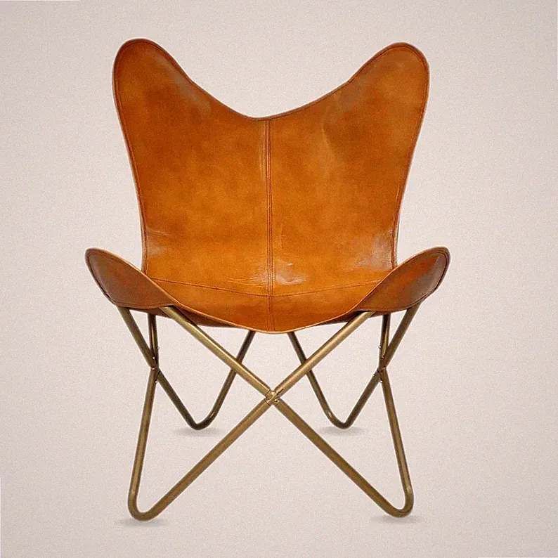 Leather Butterfly Chair Lounge Accent Living Room Garden Office Relax Armchair