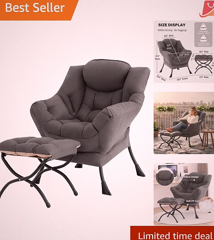 Modern Velvet Lazy Chair with Ottoman Large Lounge Seat Reading Recliner