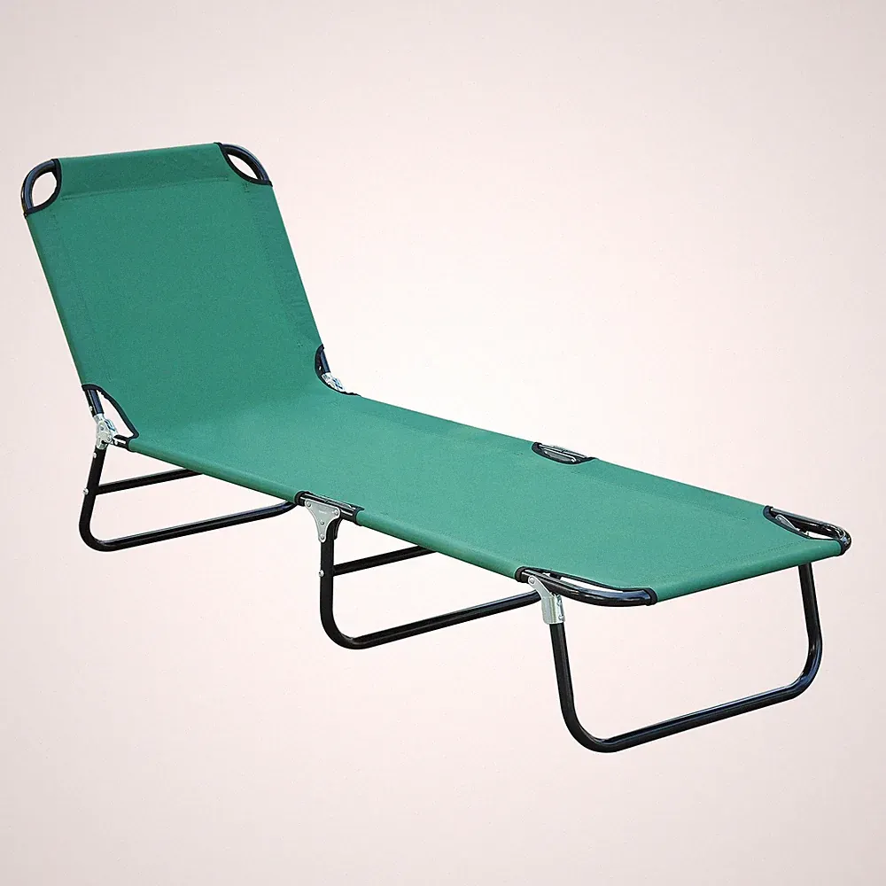 Multi-Position Outdoor Recliner 74.75x22x11in Foldable Design Steel-Based Green