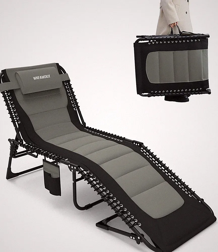 Outdoor folding recliner, adult size, padded, 264 lbs weight capacity.