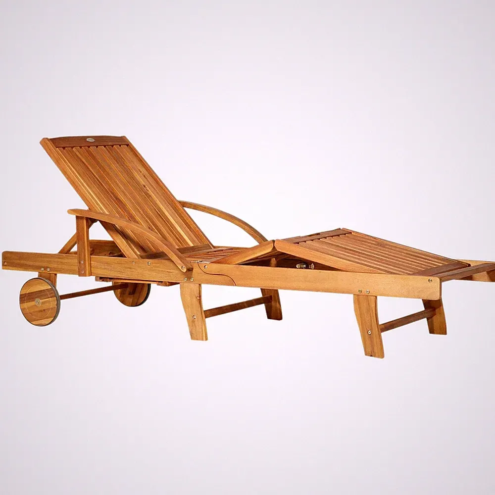 Outdoor Garden Patio Wooden Sun Lounger Foldable Recliner Deck Chair Day Bed Fur