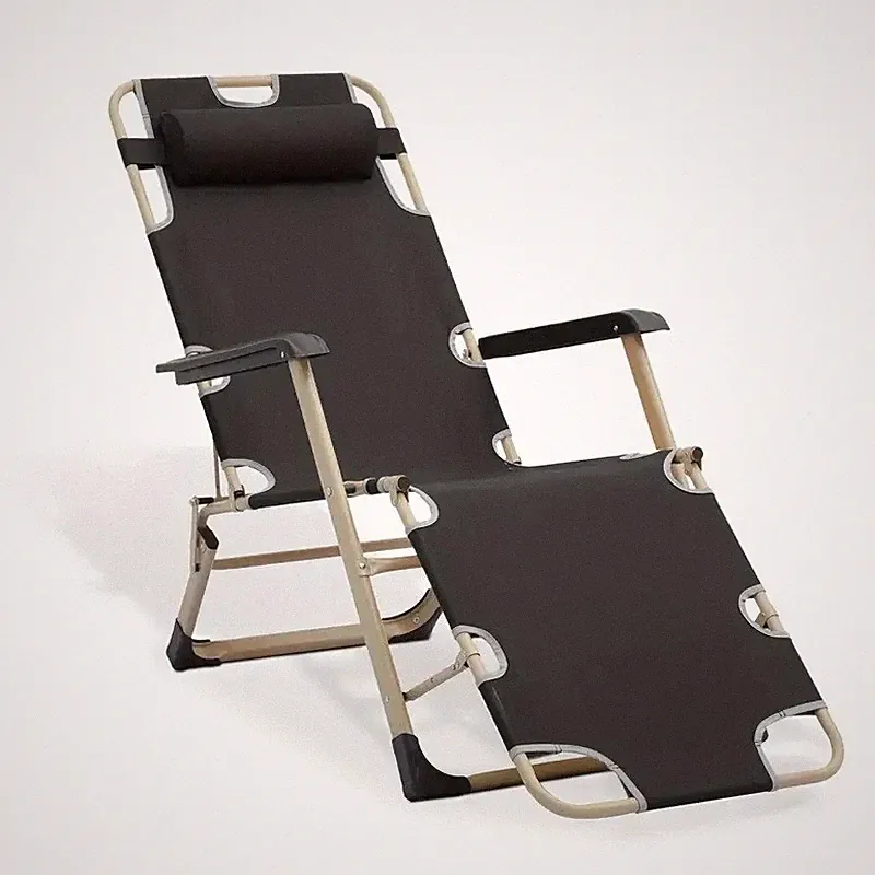 Outdoor Reclining Lounge Chair Black 4-Position Adjustable Back Garden