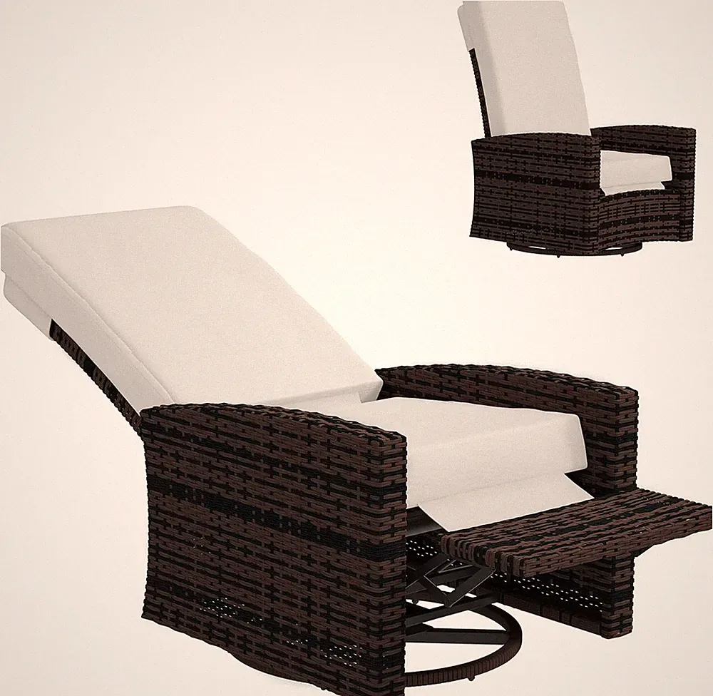 Outdoor Wicker Swivel Recliner Chair, Reclining Backrest, Lifting Footrest, 360°