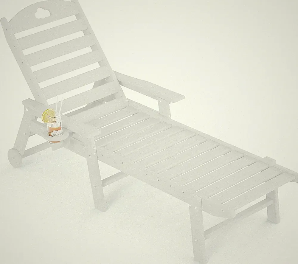 Oversized Adjustable Pool Lounge Chair with Wheels & Cupholder - White Design