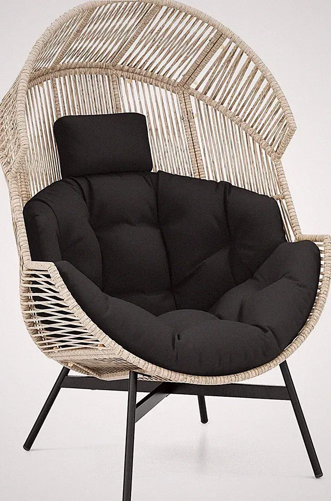 Oversized Wicker Egg Chair with Cushions & Headrest for Patio or Living Room