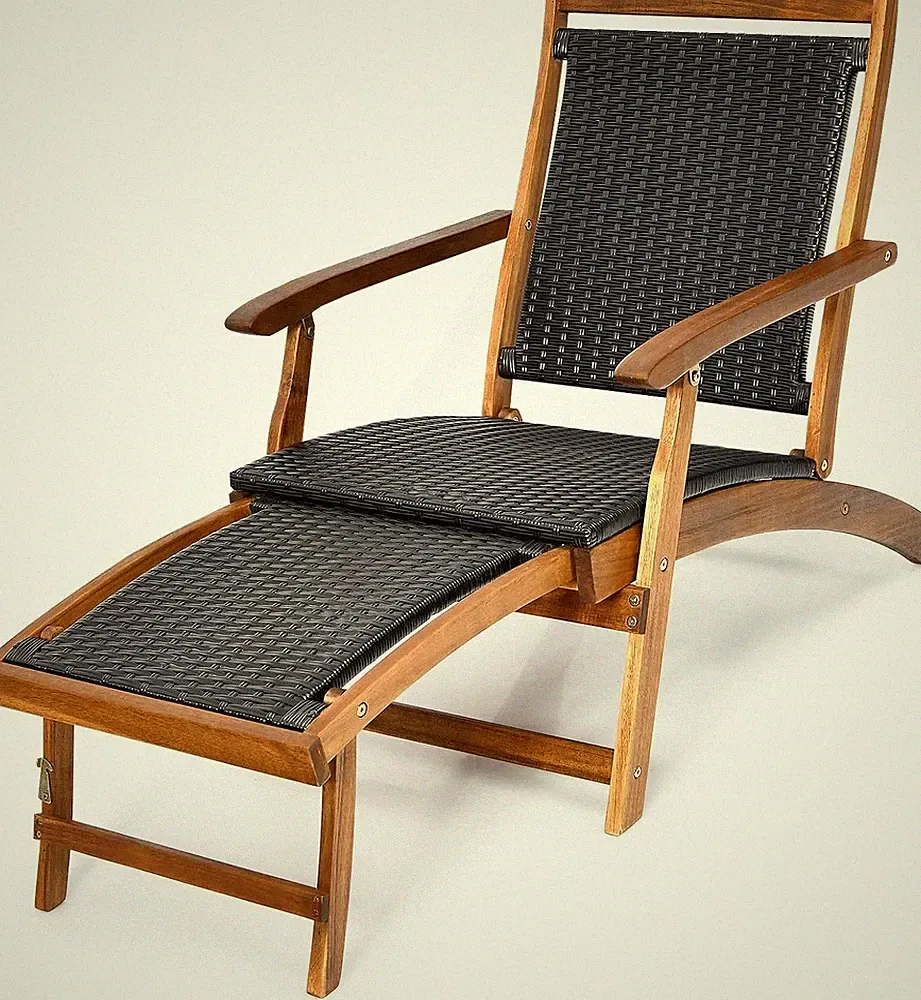 Patio Chaise Lounge Chair -w/Retractable Footrest, for Garden, Poolside, Patio