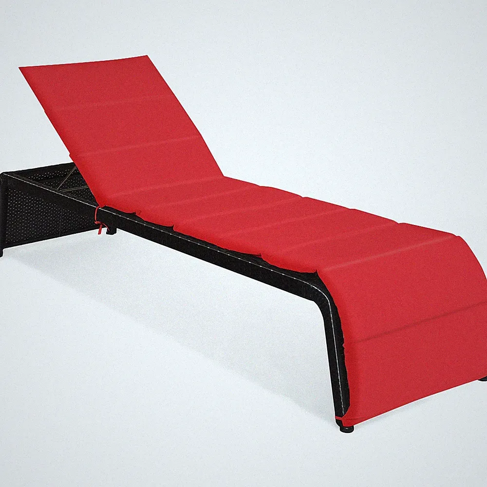 Patio Rattan Lounge Chair Chaise Recliner Back Adjustable Cushioned Garden Red