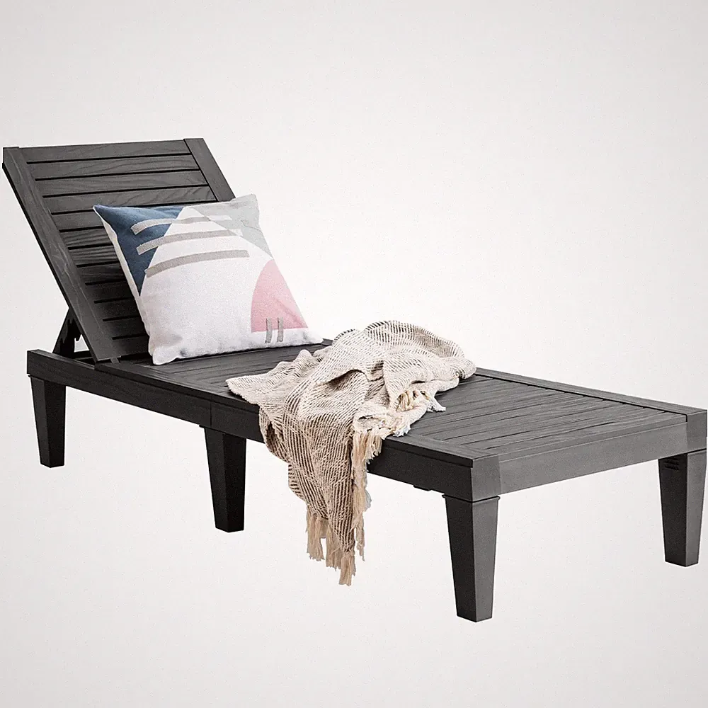 Patiojoy Lounge Chair Chaise Recliner Weather Resistant Adjustable Garden Black