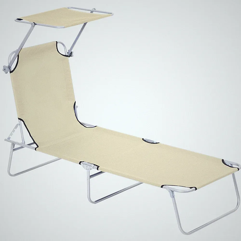 Sun Lounger with Reclining Back, Folding Design & Sun Shade, Ideal for Garden &