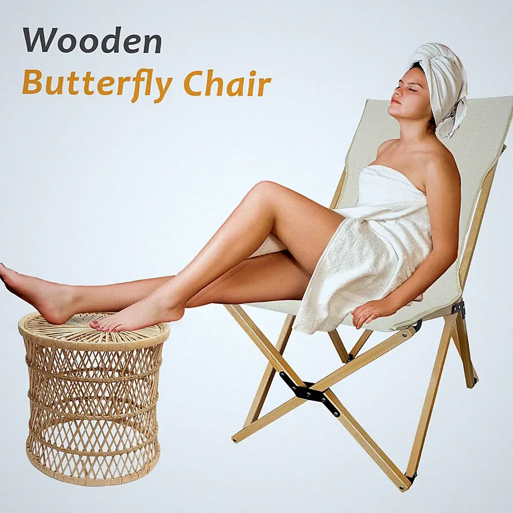 Wooden Folding Garden Camping Chair Covers Reclining Sun Lounger Indoor Outdoor
