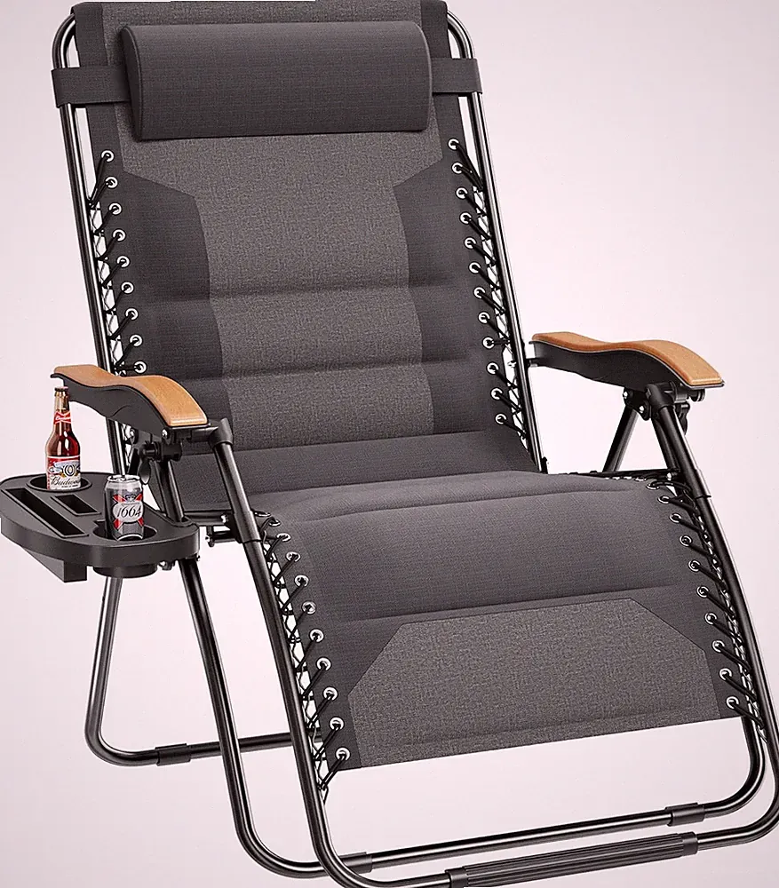 XXL Oversized Padded Zero Gravity Chair, Foldable Patio Recliner, 30" Wide Seat
