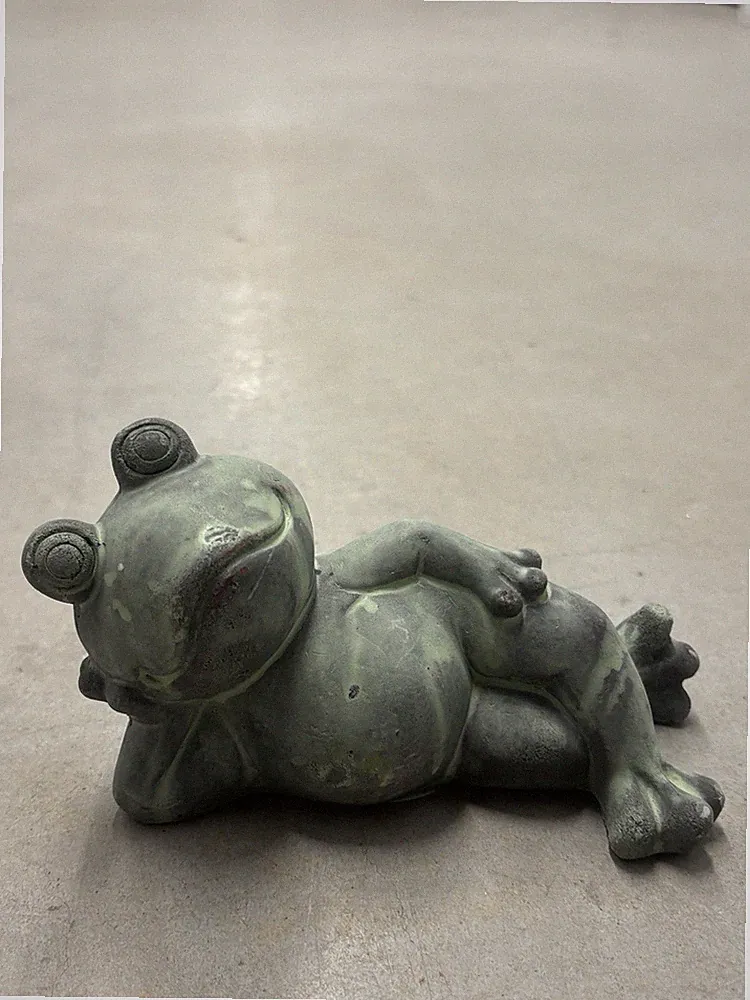 Zen Reclining Frog Garden Statue Mossy Green Stone Figurine Relaxation Decor