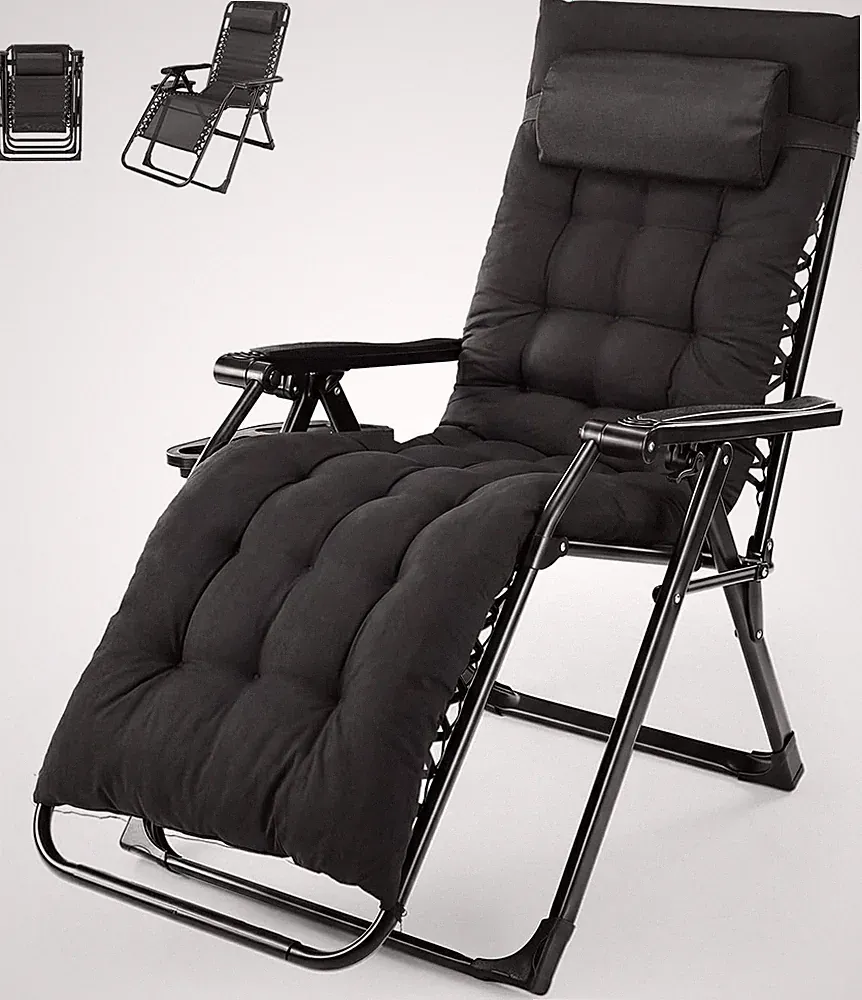 Zero Gravity Chair, Folding Patio Recliner with Removable Cushion & Cup Holder T