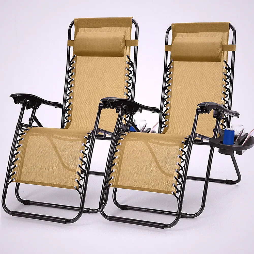 Zero Gravity Chairs Foldable Patio Recline Garden Beach Lounge Chair &Chair Tray