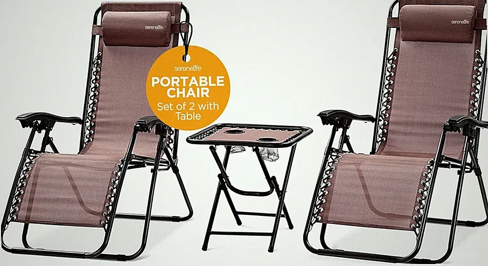Zero Gravity Lounge Chair Set with Table - 2 Recliners & Cup Holders