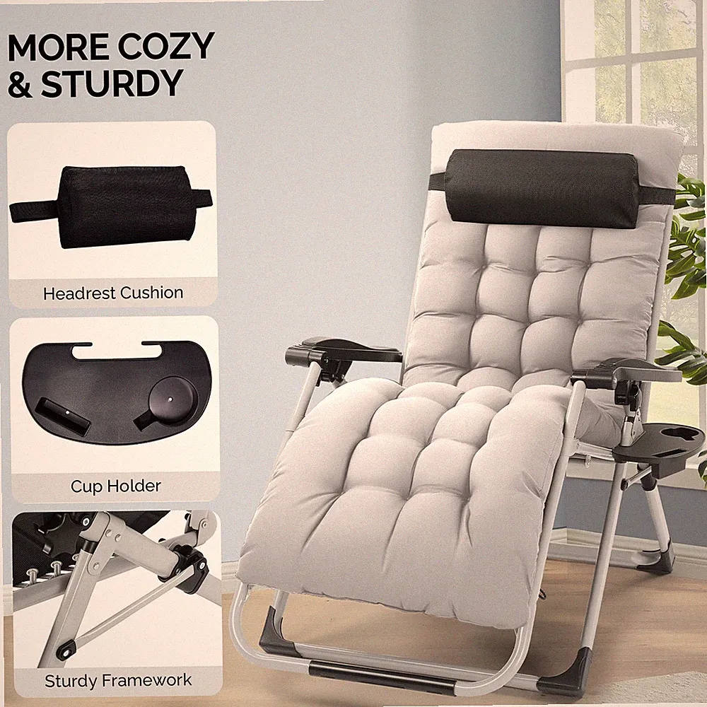 Zero Gravity Portable Folding Lounge Beach Chair Indoor 26/29" w/ Cushion Garden