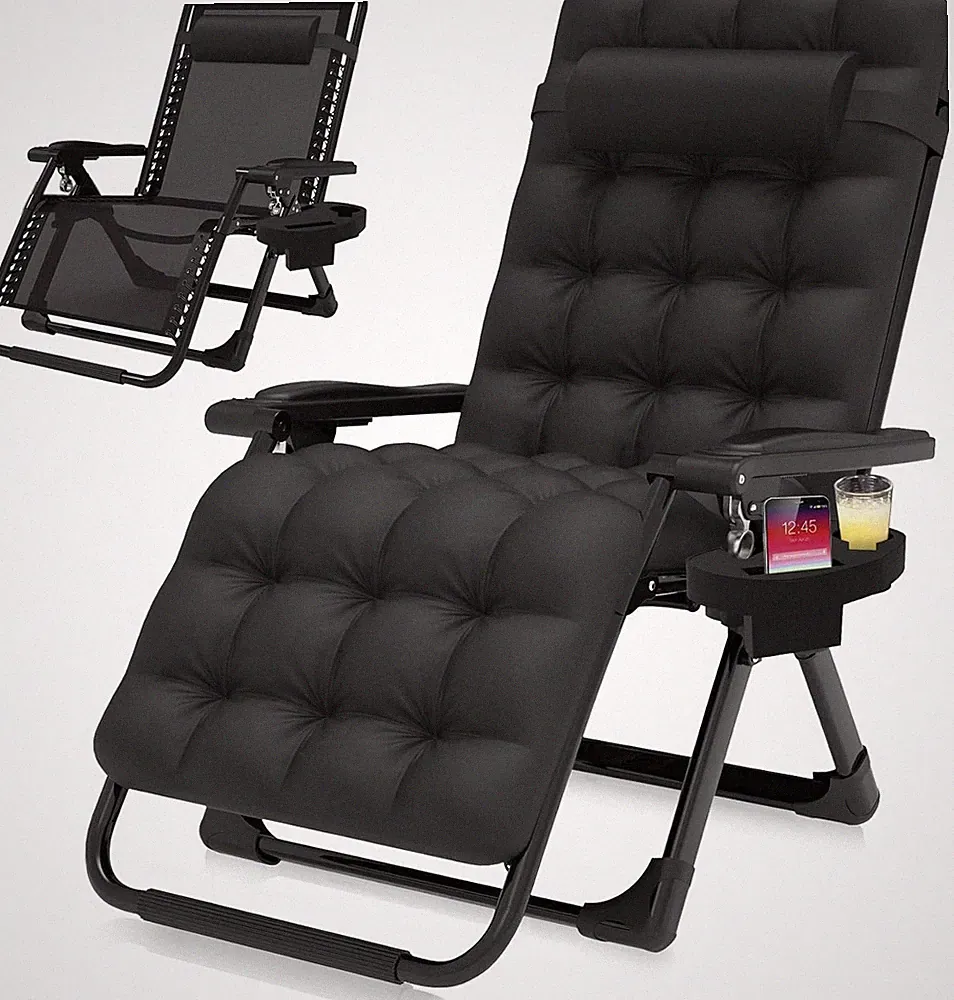 Zero Gravity Reclining Chair w/Cushion, Lock & Cup Holder, Indoor/Outdoor Lounge